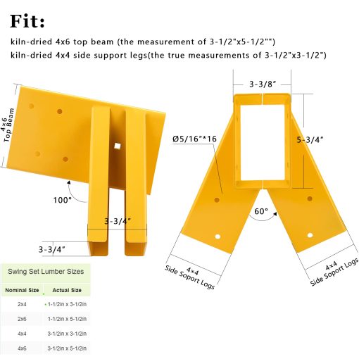 ONECHOI Soporte para Columpios 10" - Kit de Herrajes para Columpio con Construccion de Perno a Traves de Placas de Soporte de Columpio de Madera DIY de Acero de 3 mm de Grosor - Proteccion Maxima de la Seguridad de los Ninos (Paquete de 2) - Imagen 6