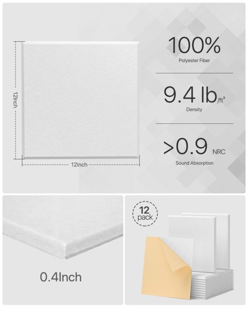 Paneles Acusticos Absorbentes de Sonido Autoadhesivos, Paneles de Pared Acusticos Paquete de 18 Paneles de Decoracion de Pared Paneles Insonorizantes de Alta Densidad Azulejos para Paredes 12" x 12" x 0.4" - Imagen 5
