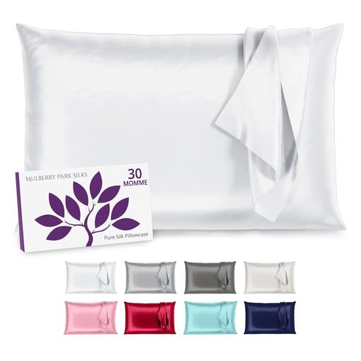 Funda de Almohada de Seda Mulberry Park 30 Momme - Funda de Almohada de Seda Pura para Cabello y Piel, Seda Real de Morera de Grado 6A Tejido Charmeuse Funda de Almohada para Noches de Lujo - 1 Pieza Blanco (King 20'' x 36'')
