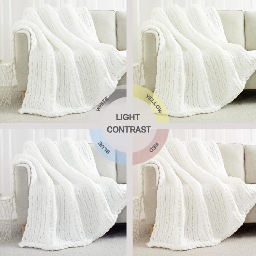 Manta de Punto Grueso Carriediosa 60" X 80" Twin, 100% Hecha a Mano con Gran Ondulado de Chenille Suave y Esponjoso para Sofa Cama, Manta Grande de Ganchillo Muy Acolchada y Gruesa, Blanco Nieve - Imagen 6