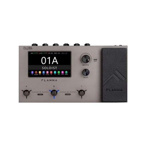 Procesador de efectos multifuncion FLAMMA FX150 para guitarra electrica con modelado de amplificador, simulacion de gabinete, EQ global, pantalla tactil, 160 efectos integrados, 180 ranuras de efectos editables de usuario, looper y puertos de E/S principales