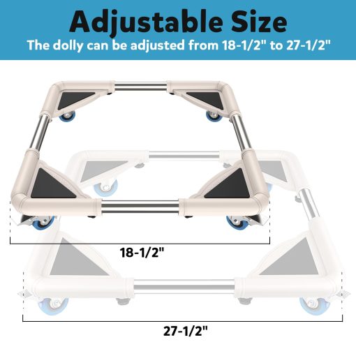 Dolly de Muebles DOZAWA, Soporte Ajustable con 4 Ruedas Giratorias Bloqueables, Base Movil para Lavadora, Secadora, Refrigerador, Gabinete, Negro - Imagen 2