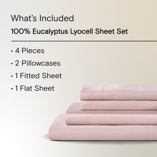 Juego de Sabanas Sijo AiryWeight Tencel, 100% Lyocell Derivado de Eucalipto, Suave como la Mantequilla, Ganador de las Mejores Sabanas de Enfriamiento 2022 por Architectural Digest - 4 Piezas - 2 Fundas de Almohada 1 Ajustable 1 Superior (Rosa, Queen) - Imagen 2