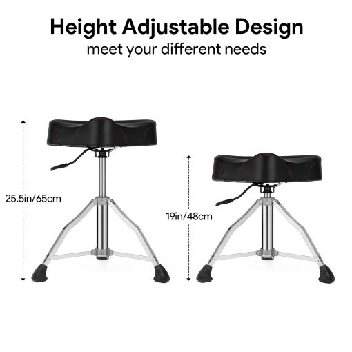 Banqueta de Bateria con Respaldo, Silla de Bateria Portatil Desmontable Estilo Motocicleta Taburete Hidraulico para Adultos con Respaldo Ajustable y Espuma Viscoelastica (Negro Aterciopelado) - Imagen 8