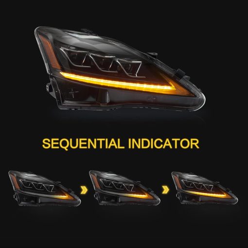 VLAND Conjunto de Faros Delanteros para Lexus IS250/ IS250C IS350 IS350C IS220d 2006-2012, ISF 2008-2014 Con DRL, Luz Delantera LED con Señal de Giro Secuencial, ambar - Imagen 4