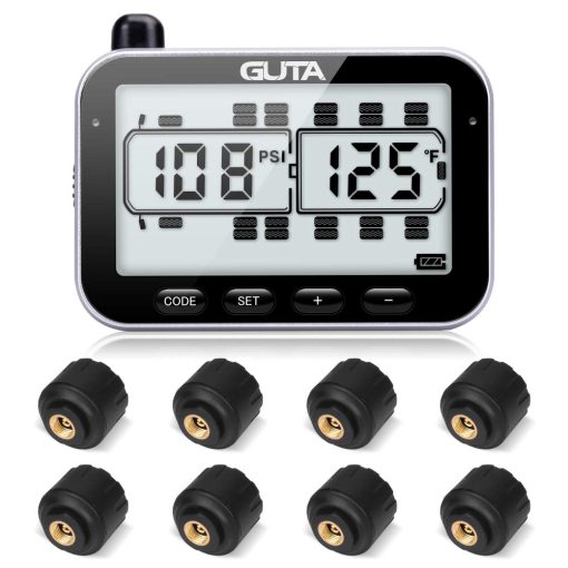 Sistema de Monitoreo de Presion de Neumaticos para RV, RV TPMS, 8 Sensores, 7 Modos de Alarma, 14 Dias de Vida de la Bateria, Distancia de Deteccion de 80 pies, Pantalla Grande, para RV, Remolque, Autocaravana, Quinta Rueda, (0-188 psi) (-4~ 185â„‰)