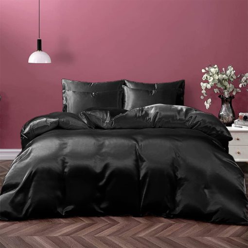 Edredon de saten sedoso Cloud Fino | Puntada en caja | 300 GSM | Edredon hipoalergenico | Suave edredon de cama | Lavable a maquina | Ropa de cama acolchada sexy - Twin/Twin XL Negro