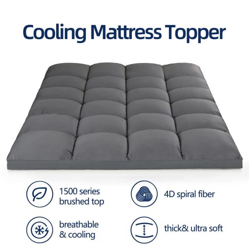 Colchoneta Twin XL para Dolor de Espalda, Cubierta Extra Gruesa para Colchon, Parte Superior de Almohada Esponjosa, Bolsillo Elastico Profundo, Gris - Imagen 3