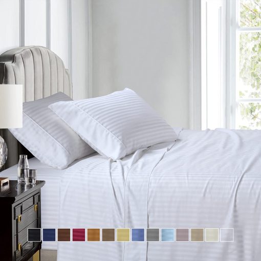 Juego de Sabanas Royal Hotel Bedding a Rayas - Split-Queen: Sabanas Ajustables para Cama Queen - Set de 5 Piezas - 100% Algodon - 600 Hilos - Bolsillo Profundo, Split Queen, Lila - Imagen 3