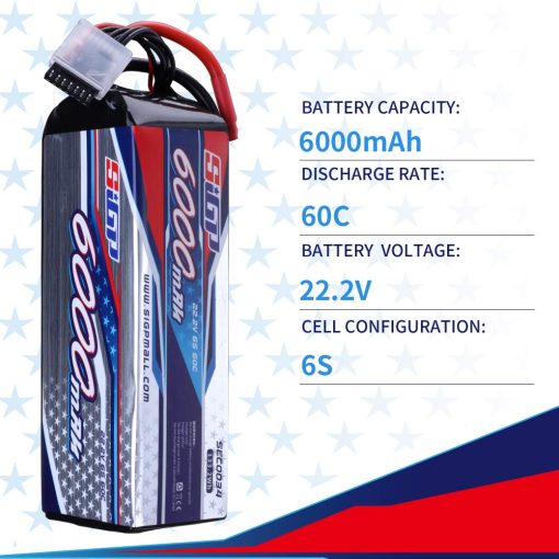 Bateria Lipo SIGP 6S 22.2V 6000mAh 60C para Helicoptero RC Avion Drone FPV Carreras Quadcopter Hobby - Imagen 2