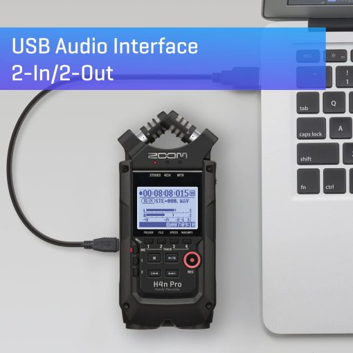 Grabadora Portatil Zoom H4n Pro de 4 Pistas, Totalmente Negra, Microfonos Estereo, 2 Entradas Combo XLR/ ?, Funciona con Pilas, para Grabacion Estereo/Multitrack de Musica, Audio para Videos y Podcasts - Imagen 5