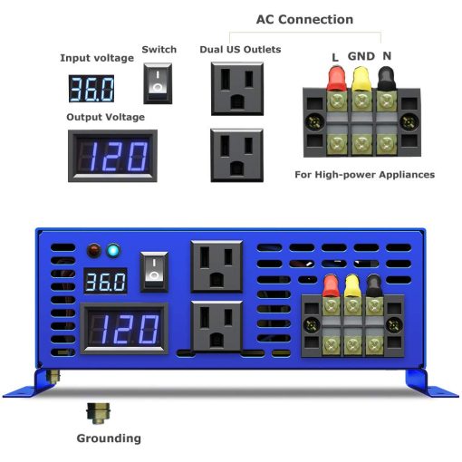 Inversor de Onda Senoidal Pura XYZ INVT 3000W - 36V DC a AC 120V 110V Inversor de Potencia Pico 6000W, Convertidor de Energia para Sistema Solar de Coche, Sistema de Energia Fuera de la Red (3000W36V) - Imagen 3