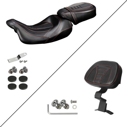 Asientos de perfil bajo para piloto y pasajero con asiento de cuero con respaldo delantero para piloto para Harley 2009-2022 Touring Road King Street Glide Road Glide Electra Glide, Cojin de asiento + Respaldo - Imagen 6