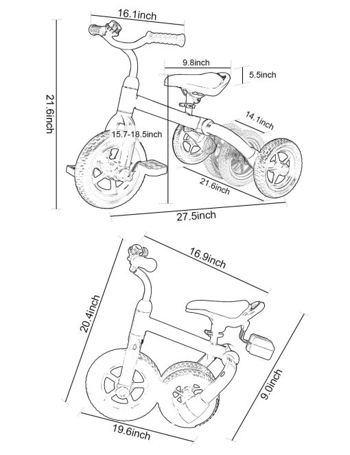 Triciclos para ninos de 2-5 anos Ancaixin 3 en 1 para Ninos y Ninas con Pedales Desmontables y Timbre, Bicicleta de Equilibrio Plegable para Ninos de 2+ Anos, Regalo de Cumpleanos de Navidad Ano Nuevo Azul - Imagen 2