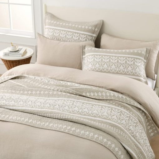 Colcha Queen Size Qiqiong, 100% Algodon Juego de Ropa de Cama Bohemia Colcha Reversible Acolchada Queen Size Beige Blanco Rayado Conjunto de Edredon Ligero Cubrecama para Todas las Estaciones 3 Piezas - Imagen 4