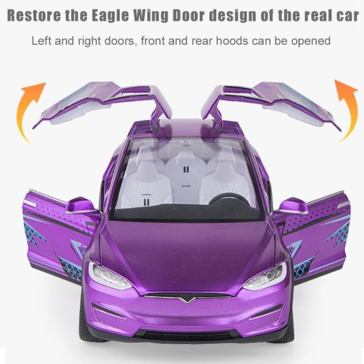 Coche de Juguete Modelo X 1/24 Modelo X Coche de Metal a Escala Pull Back con Sonido y Luz, Puerta de Ala de aguila, Gran Coche Modelo X de Metal Fundido a Presion Adecuado para Ninos Adultos Regalo de Cumpleanos - Imagen 3