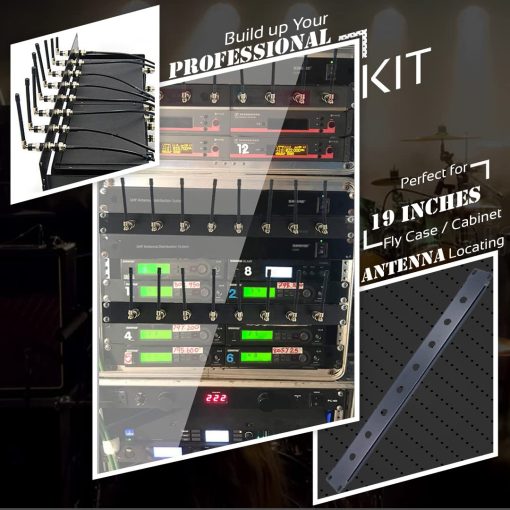 Kit de Montaje en Rack de Audio RhymKawa 19" 1U con Panel Frontal de 8 Orificios para Antena de Microfono Inalambrico para Distribuir en Estuche Movil - Imagen 4