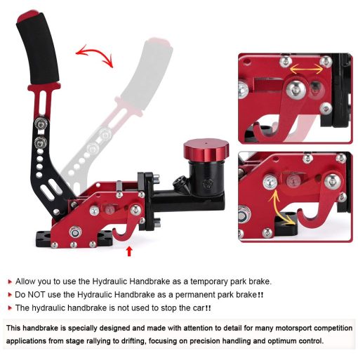 PQY Racing Palanca de Cambio de Marchas de Freno de Mano Hidraulico para Derivas con Tanque de Aceite E-Hidraulico de Rally de 3/4 0.75Bar 3/8-24 Estacionamiento de Freno Ajustable Rojo - Imagen 4