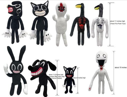 POPRORE 10 PCS Muñecos de Peluche Siren Head Familia Retrato Set Completo de Muñecos de Peluche Perro de Dibujos Animados Gato de Dibujos Animados Muñecos de Peluche para Fiesta en Casa Regalo de Cumpleaños Regalo (Negro) - Imagen 2