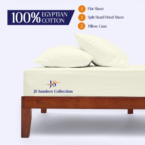 Juego de sabanas Flex Top Cal-King de la coleccion JS Sanders 600TC para cama Sleep Number - 100% Algodon 4 Piezas Ajuste Superior Split Cal-King Sheets para Cama Ajustable, Cal-King 32 Pulgadas Abajo Sabanas Marfil-18 Pulgadas Sabanas Profundas - Imagen 5