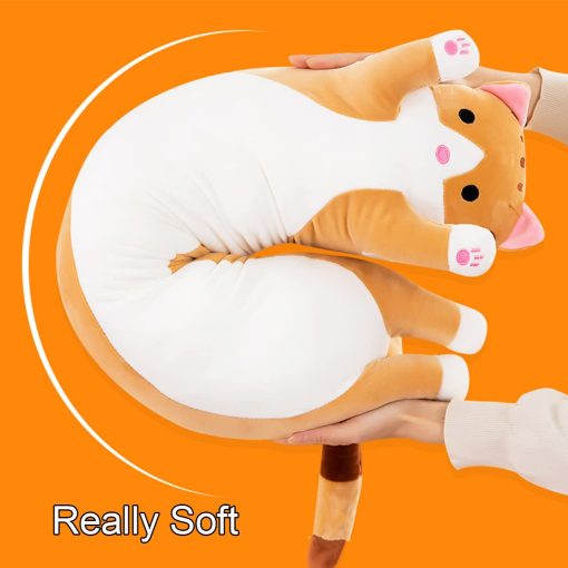 Peluche de Gato Gigante Almohada de Dibujos Animados para Dormir y Abrazar, Suave y Esponjoso Almohada de Cuerpo Largo de Gato para Ninos Novia (Amarillo, 150cm/59 pulgadas) - Imagen 3