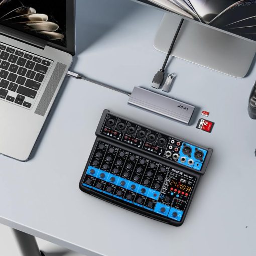 Mezclador de audio mini de 8 canales BOMGE con reproductor de MP3, Bluetooth, U disk, 48V, 24 efectos DSP, grabacion USB - Ideal para pequenos clubes o bares, grabacion de estudio (8 canales - NEGRO) - Imagen 9