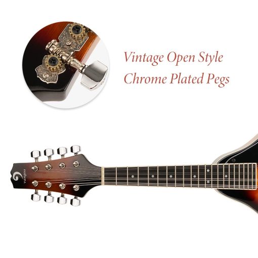 Mandolina Acustica Estilo A Vangoa Sunburst, 8 Cuerdas con Afinador, Cuerdas, Estuche, Puas - Imagen 4