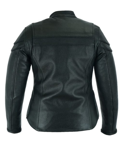 Chaqueta de Moto de Cuero para Mujer en Negro Vance Leather USA de Cuero de Vaca Encerado Suave Deportiva Crossover Biker (Grande) - Imagen 3