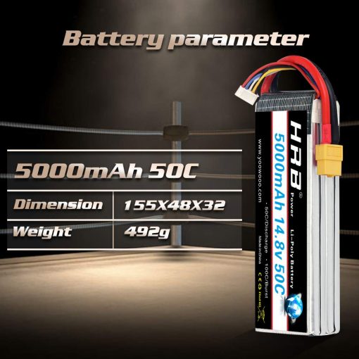 Bateria Lipo HRB 4S 5000mAh 14.8V 50C XT60 RC Bateria Compatible con Helicoptero Avion Coche Barco Camion - Imagen 3
