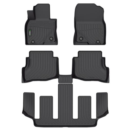 Tapetes para piso ANBINGO a medida para Mazda CX9 (6 Pasajeros 2da Fila Con Portavasos) 2020-2023 Impermeables Todos los Tapetes de Coche para Todas las Condiciones Guard Liners Delanteros y Traseros y 3ra Fila Accesorios de Juego Completo para CX-9 - Negro