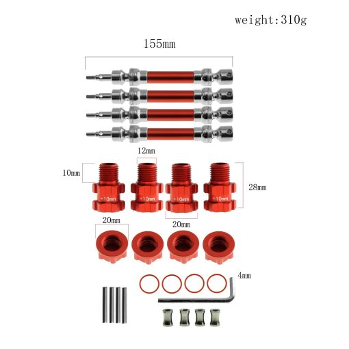 Ejes de transmision delanteros y traseros y adaptadores hexagonales de rueda ensanchados de 10mm de 14mm a 17mm con tuercas de rueda de 17mm para Arrma Senton 3S Granite 3S Vorteks 3S Senton Mega550 Granite Mega550 Piezas de actualizacion (Rojo) - Imagen 2