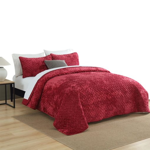 Juego de Edredon de Terciopelo Liians, Juego de Ropa de Cama de Lujo, Elegantes Ultra Suaves Edredones de Terciopelo, Mantas de Cubierta, Colcha de Costura Tejida para Todas las Estaciones, Rojo, Tamaño Queen - Imagen 9