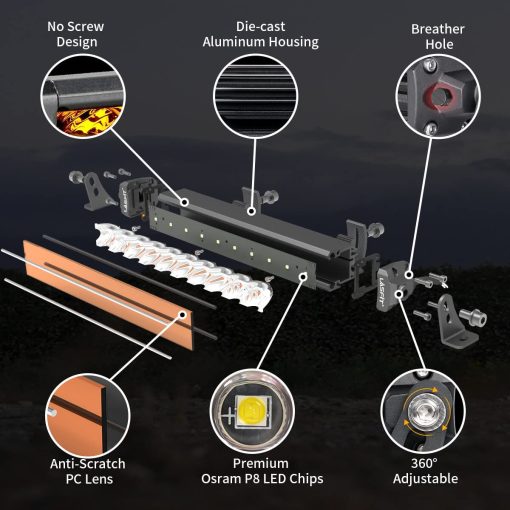Barra de luz ambar Lasfit de 12 pulgadas, Barra de luz LED resistente al agua IP67, Barra de luz LED amarilla de fila simple, Barra de luz off-road para conduccion nocturna/nublada para camioneta, camion, SUV, ATV, UTV Bumper - Imagen 8