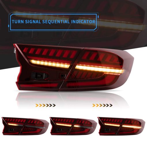 Luces Traseras LED VLAND compatibles con Honda Accord 10th Gen 2018-2022 con Lamparas Traseras de Animacion Dinamica de Escaneo y DRL de Respiracion, con Secuencial, Rojo, Par 4Pcs - Imagen 5