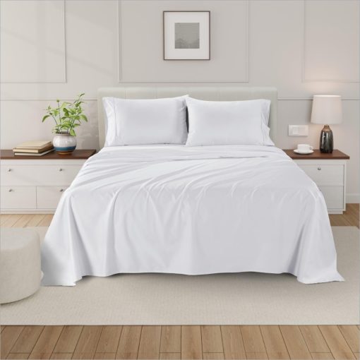 Juego de Sabanas de Algodon Egipcio de 1000 Hilos tamaño King Blanco 4 Piezas - Juego de Sabanas de Calidad Hotelera para Cama con Bolsillo Profundo Elastico de 16 Pulgadas Tejido de Satin - Imagen 2