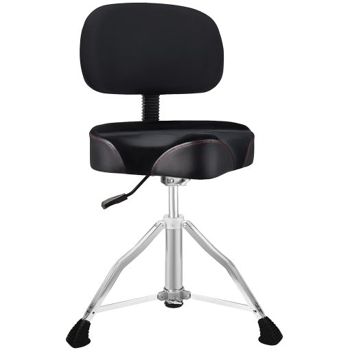 Banqueta de Bateria con Respaldo, Silla de Bateria Portatil Desmontable Estilo Motocicleta Taburete Hidraulico para Adultos con Respaldo Ajustable y Espuma Viscoelastica (Negro Aterciopelado)