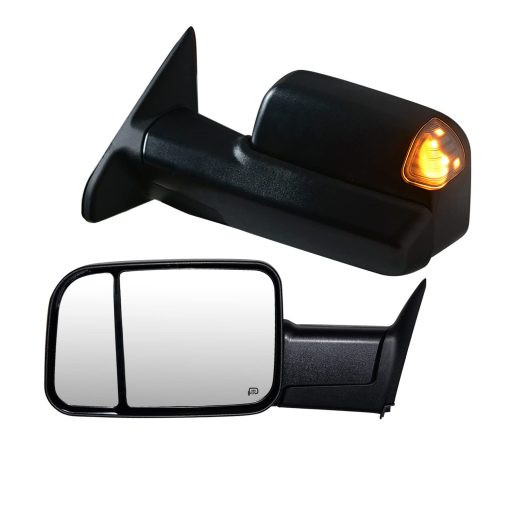 Espejos de Remolque COMPATIBLES con 94-01 Dodge Ram 1500, 94-02 Ram 2500 3500, Espejo Lateral del Camion con Luz de Giro, Potencia con Calefaccion, Carcasa Negra, Conjunto Izquierda + Derecha
