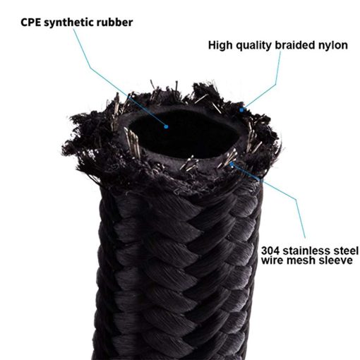 Kit de Manguera de Combustible SYKRSS 6AN 10FT, Manguera de Nylon Trenzado de Acero Inoxidable para Aceite/Gasolina/Combustible con 8 Piezas de Adaptadores Giratorios para Manguera de Combustible - Negro - Imagen 7