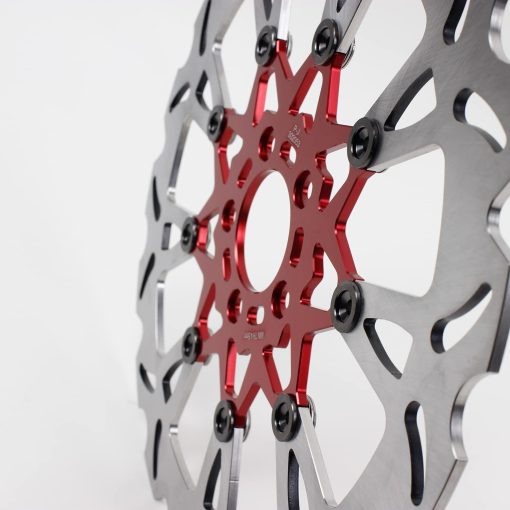 Disco de freno delantero flotante POWERJAMES Rojo de 14.0"  para Harley Davidson Softail Dyna Sportster FL FX XL con Montaje de Circulo de Pernos de 3.25" (Rojo Interno) - Imagen 5