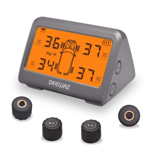Sistema de Monitoreo de Presion de Neumaticos para RV DEEWAZ, Sistema de Monitoreo de Presion de Neumaticos con Energia Solar, TPMS con 4 Sensores Externos, 0-116 PSI para Automovil RV SUV MPV Pickup Sedan Todo Terreno (Pantalla LCD Naranja)