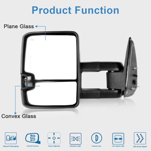 Espejos de Remolque ECCPP, Un Par de Espejos Exteriores Automotrices para 2003-2006 para Chevy Silverado para GMC Sierra con Luces Dinamicas de Running Arrow Signal Luces Reversibles Operacion Electrica Calefaccionadas - Imagen 2