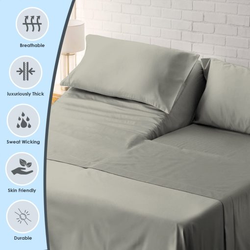 Juego de sabanas de cama Pizuna Pure 100% Algodon de Lujo Split King Plateado, 1000 Hilos de Algodon de Fibra Larga, Sabana Gruesa de Saten para Cama Ajustable King Split, 15" Profundo (Set de Sabanas de Cama de Algodon Peinado) - Imagen 2