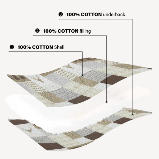 Juego de Edredon de Patchwork 100% Algodon Tamano Queen - Estampado de Animales y Cuadros, Edredon Ligero de Patchwork, Funda Suave para Decoracion del Hogar Juego de Cama 3 piezas para Todas las Estaciones, Beige/Marron - Imagen 5