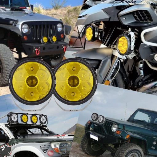 JALN7 Luces LED de Conduccion Amarillo 5 Pulgadas Proyector de Rayo Amarillo para Motocicleta Coche Offroad Faro Lente Pod Niebla Auxiliar 140W 28000LM para BMW Jeep Pickup GMC SUV ATV UTV 4X4 2PCS - Imagen 4