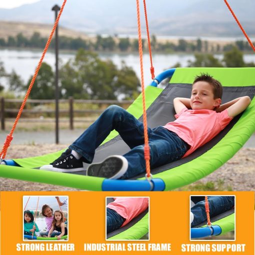 Columpio de plataforma gigante de 60 pulgadas con capacidad de 700 lb para ninos y adultos - Verde Durable Marco de Acero Impermeable Cuerdas Ajustables Facil de Instalar Diversion - Imagen 5
