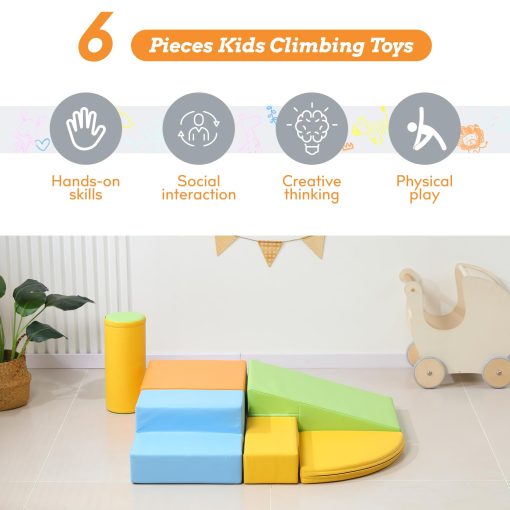 Conjunto de 6 Piezas de Juguetes de Escalada de Cuero PU Suave para Ninos - Estructuras de Escalada de Espuma para Ninos de 3 Anos, Juego de Escalar y Gatear, Equipo de Trepar Gimnasio de Actividades de Espuma - Imagen 3