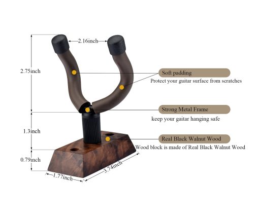 Paquete de 3 Soportes de Pared para Guitarra, Montaje de Pared para Guitarra y Ukulele, Ganchos de Pared para Guitarra, Soportes, Estuche, Soporte de Pared para Guitarra de Nuez Negra, para Guitarra Acustica, Electrica, Bajo, Banjo, Mandolina, Ukulele - Imagen 2