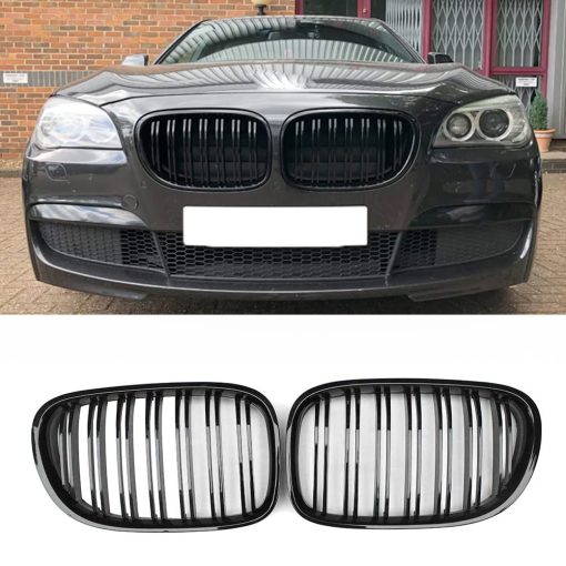 Parrilla de Rejilla de Rinon ABS de Doble Barra para BMW F01 F02 Serie 7 740i 740Li 745i 750i 760L 2009-2015 (Linea Doble, Negro Brillante)