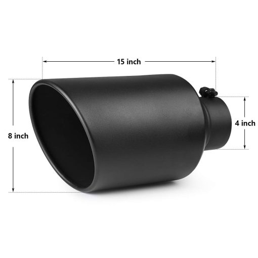 A-KARCK 4" Inlet Exhaust Tip, Negro de Recubrimiento en Polvo Universal 4" Entrada 8" Salida 15" Largo Perno en la Punta del Escape - Imagen 2