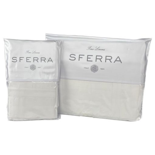 Juego de Sabanas King de la Coleccion Sferra Estate - 100% Algodon de 200 Hilos de Cuenta Percale con Detalles de Sateen - Ropa de Cama Fresca, Suave y Transpirable, Juego de 4 Piezas, Blanco/Blanco
